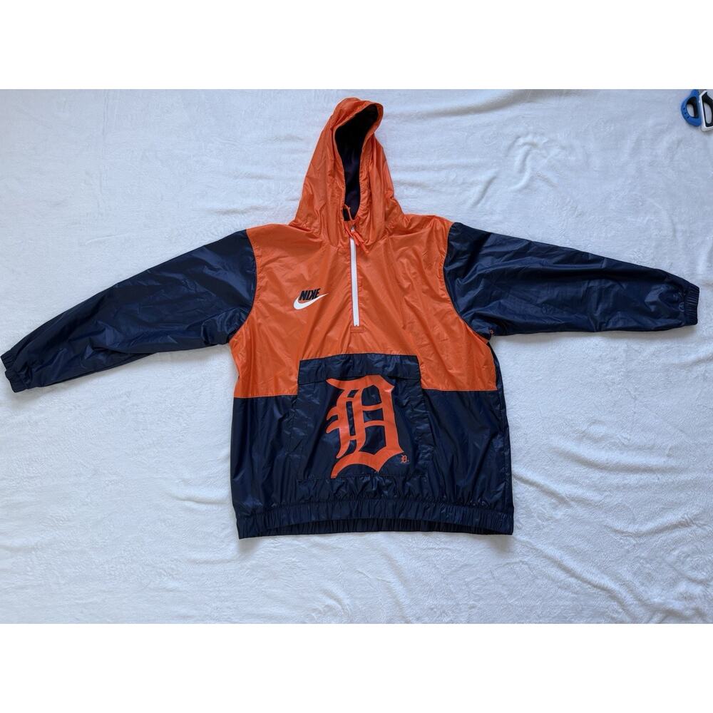 Nike Detroit Tigers Hooded Nylon 1/4 Zip Windbreaker Jacket Medium